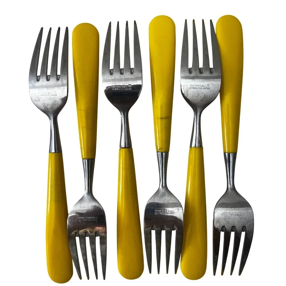 Vintage/Retro Oxford Hall Yellow Handle Stainless Flatware Set 35 Pc‎ Dining